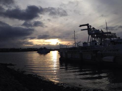 Estuary with loading cranes at the Port of Oakland